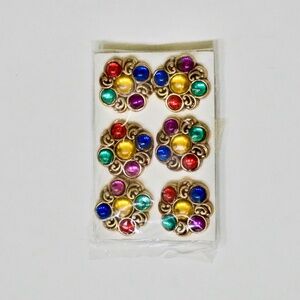 Set of 6 Vintage Multi Color Gold Tone Sewing Buttons